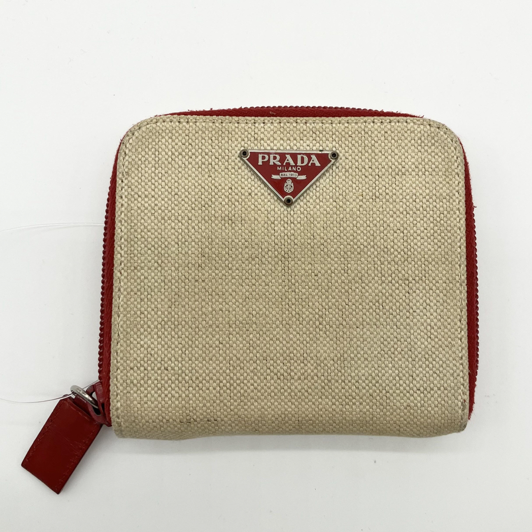 PRADA - PRADA 二つ折り財布 ベージュ/レッドの通販 by flower PRADA - PRADA 二つ折り財布 ベージュ/レッドの通販 by flower