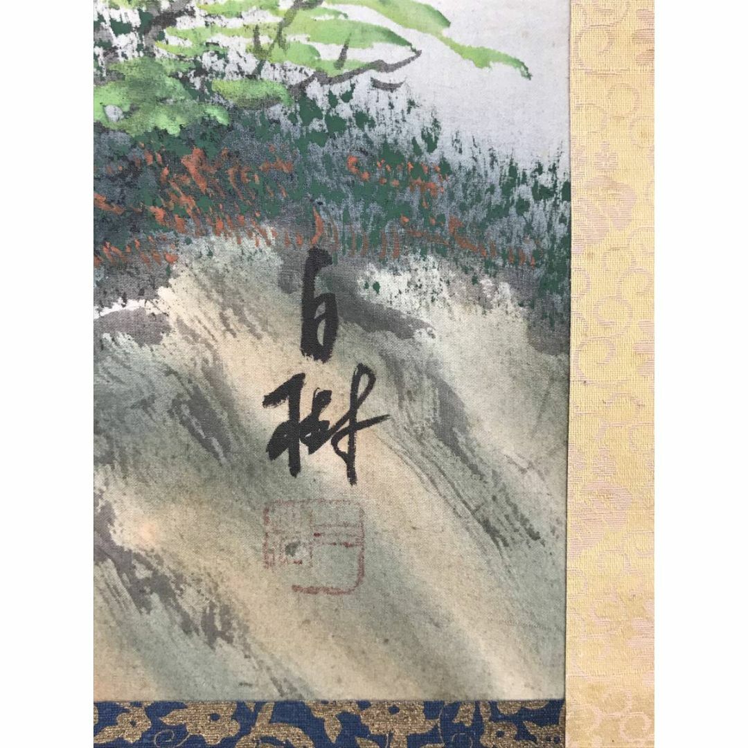 真作/白樹/彩色山水図/山家漁舟図/山水図/漁師/横物/掛軸☆宝船 真作/白樹/彩色山水図/山家漁舟図/山水図/漁師/横物/掛軸☆宝船