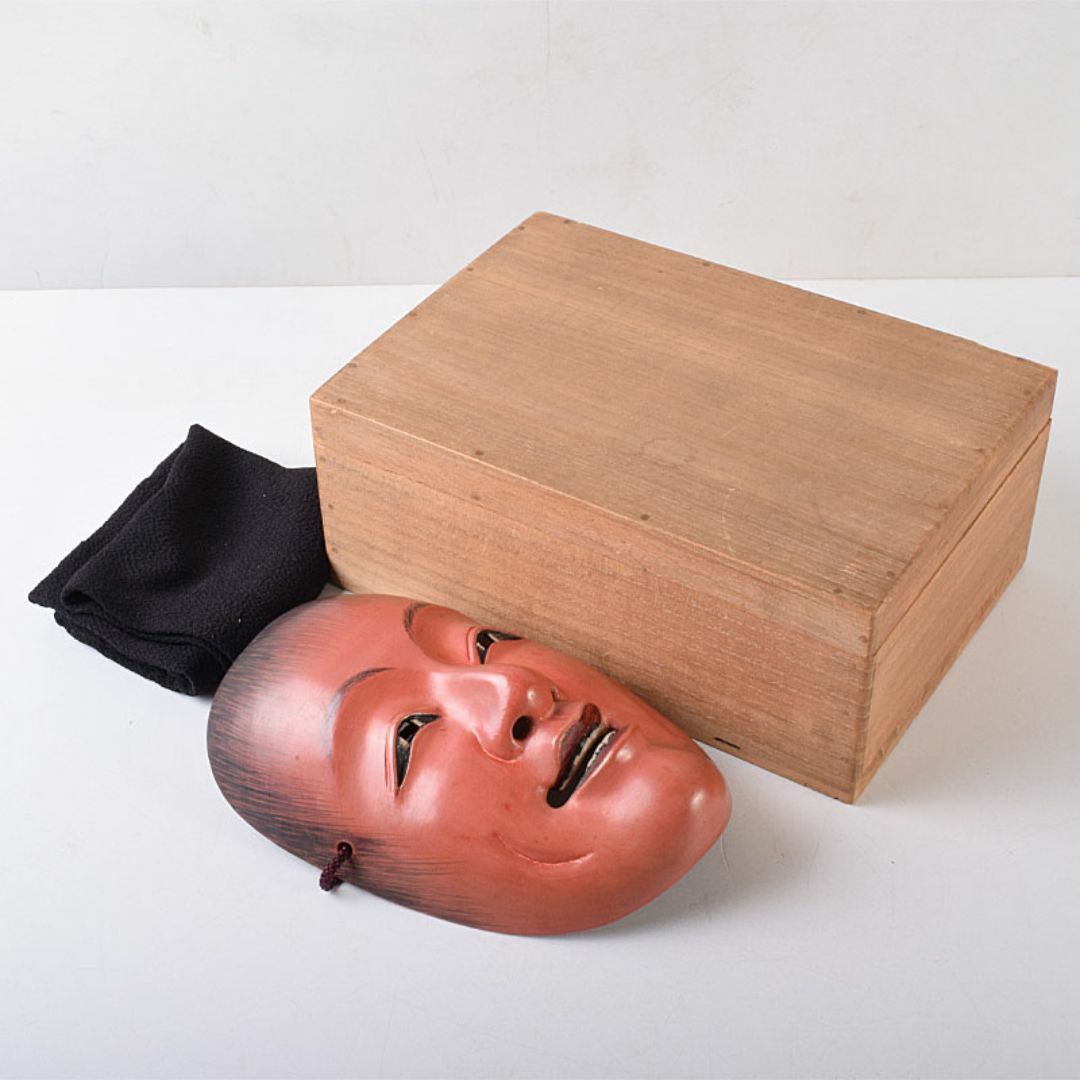 能面　能楽　雅楽　木彫　猩々　お面　時代箱　M　R8744