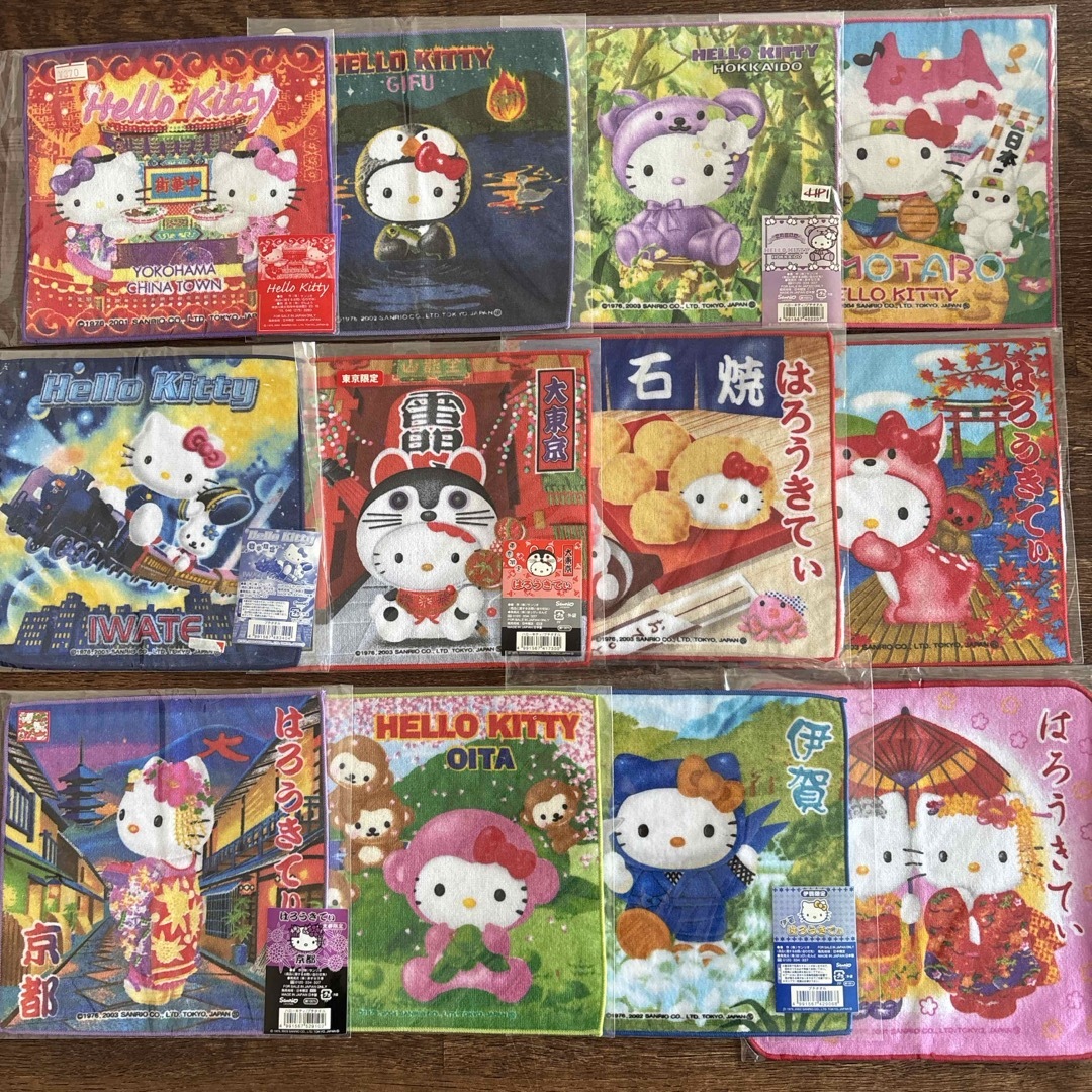 ハローキティ(ハローキティ)の【新品・未開封】ハローキティご当地タオル12枚 エンタメ/ホビーのアニメグッズ(タオル)の商品写真