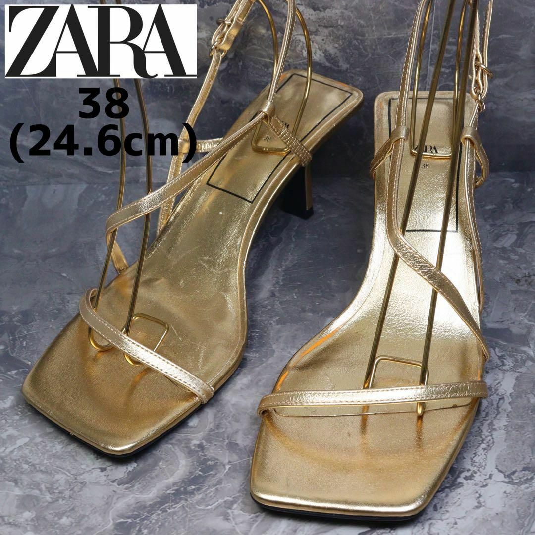 ZARA - ZARA ザラ スクエアトゥ サンダル ゴールド ストラップ ZARA - ZARA ザラ スクエアトゥ サンダル ゴールド ストラップ