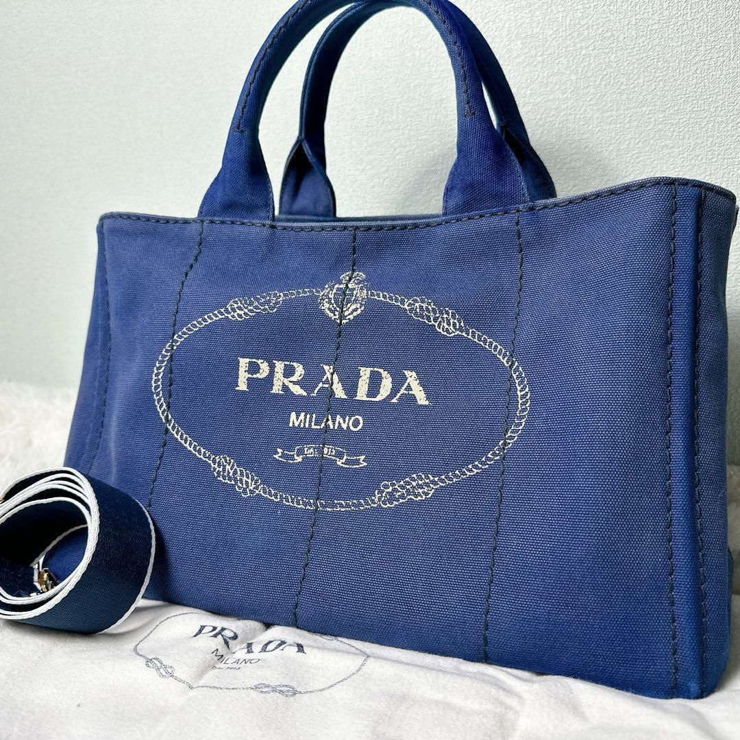 PRADA - プラダ カナパ 2way 大容量 ハンドバッグ デニム ブルー PRADA - プラダ カナパ 2way 大容量 ハンドバッグ デニム ブルー