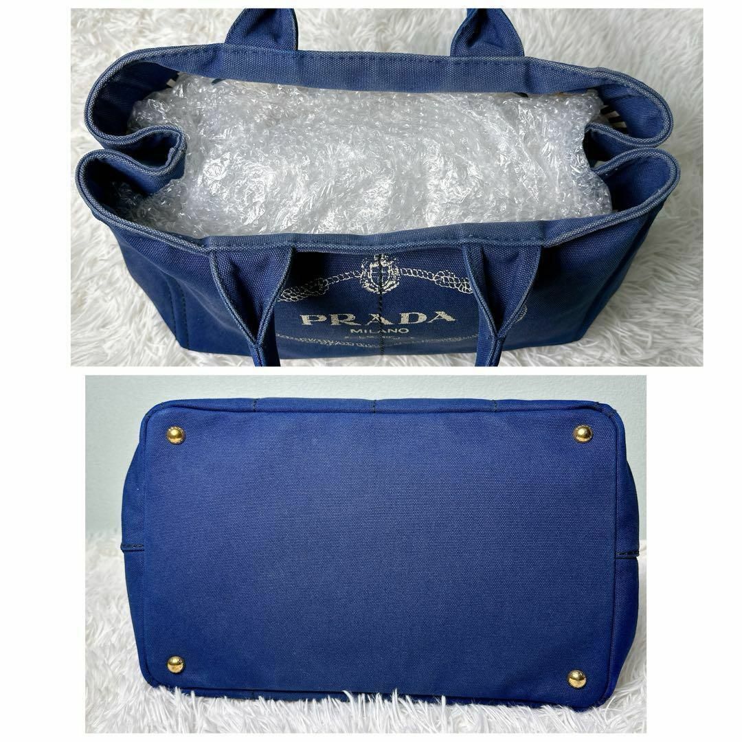 PRADA - プラダ カナパ 2way 大容量 ハンドバッグ デニム ブルー PRADA - プラダ カナパ 2way 大容量 ハンドバッグ デニム ブルー