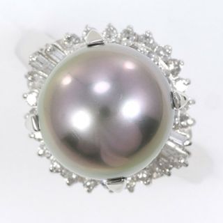 PT1000 リング 指輪 14号 黒蝶真珠 約11mm ダイヤ 0.50 カード鑑別書 総重量約9.6g ジュエリー 中古 送料無料 新品同様 【中古】【あす楽】 ギフトラッピング無料(リング(指輪))