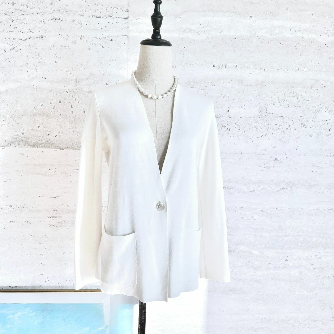 Agnona - 美品★AGNONA★シルク★ステッチ★ノーカラー★ニットジャケット