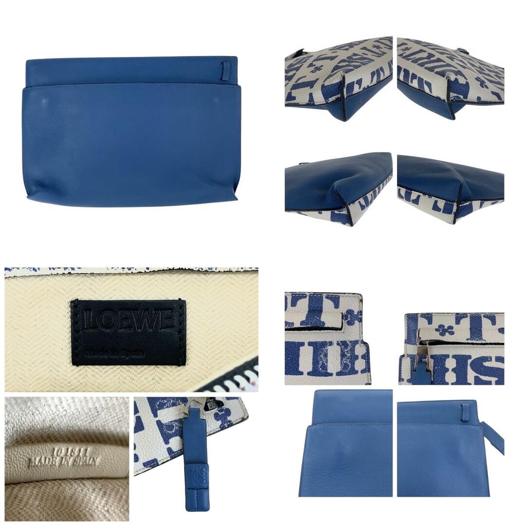 LOEWE - LOEWE ロエベ Tポーチ ブルー ホワイト シルバー金具 LOEWE - LOEWE ロエベ Tポーチ ブルー ホワイト シルバー金具