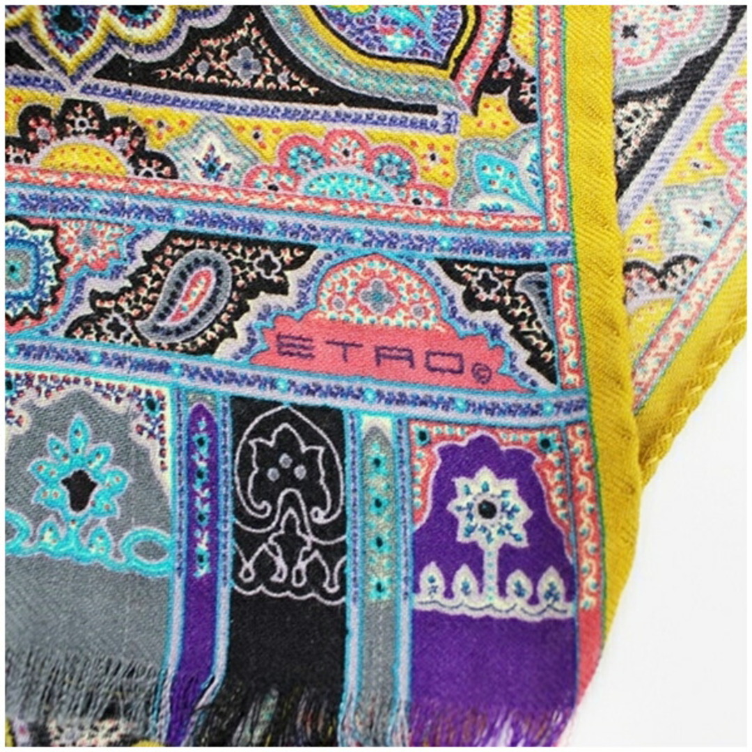 ETRO - エトロ ウール シルク ストール 長方形 マスタード ETRO - エトロ ウール シルク ストール 長方形 マスタード