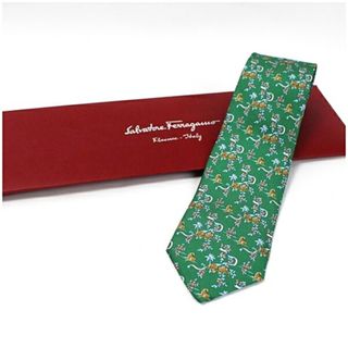 フェラガモ(FERRAGAMO)のサルバトーレフェラガモ 未使用 シルク ネクタイ アニマル柄 中古 Sランク Salvatore Ferragamo | メンズ ビジネス タグ付き 紙ケース付き  【送料無料】(ネクタイ)