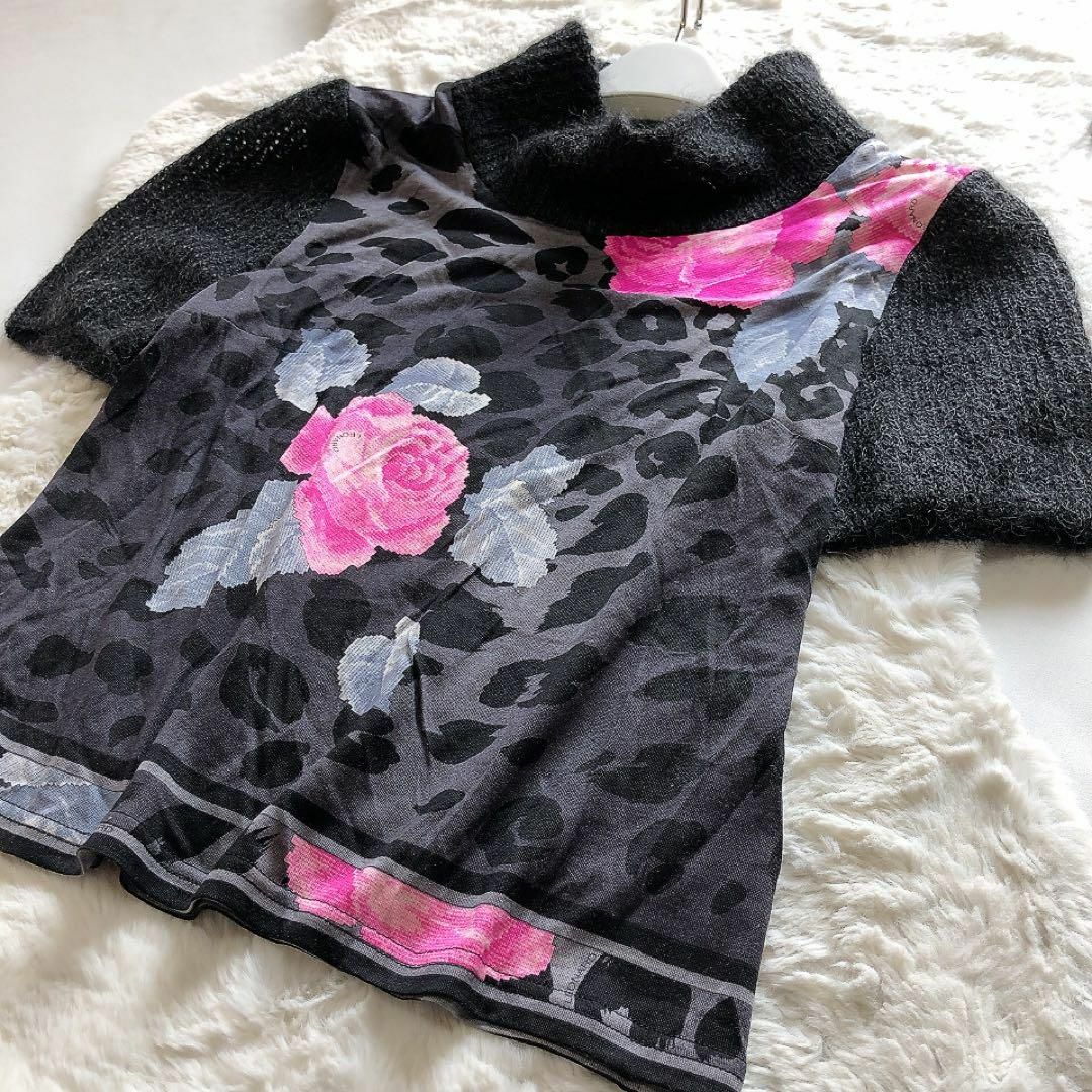 LEONARD - LEONARD*レオナール 花柄ニット 半袖 クルーネック LEONARD - LEONARD*レオナール 花柄ニット 半袖 クルーネック