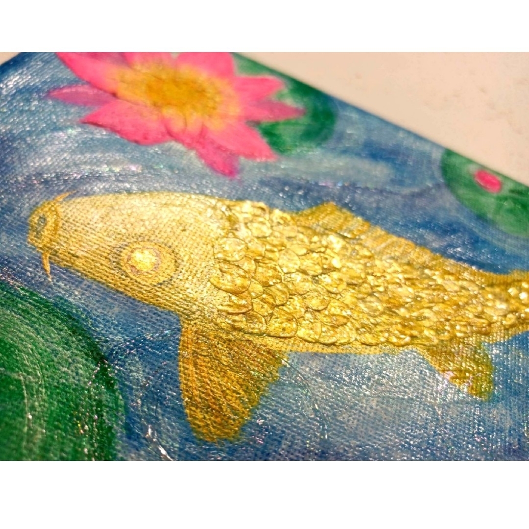 風水開運絵画*輝く水面と蓮花〜金鯉〜虹光画lotus 純金箔 財運 風水開運絵画*輝く水面と蓮花〜金鯉〜虹光画lotus 純金箔 財運
