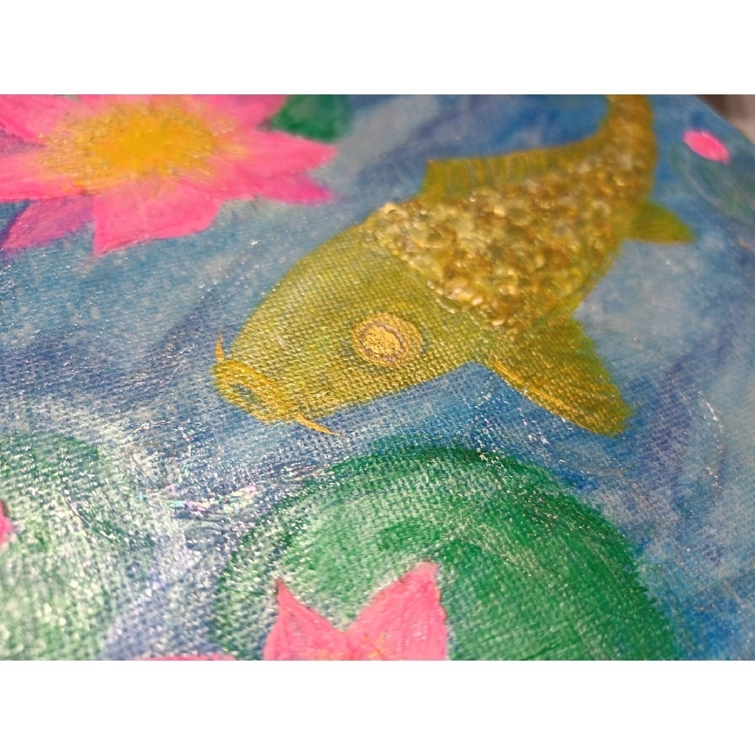 風水開運絵画*輝く水面と蓮花〜金鯉〜虹光画lotus 純金箔 財運 風水開運絵画*輝く水面と蓮花〜金鯉〜虹光画lotus 純金箔 財運