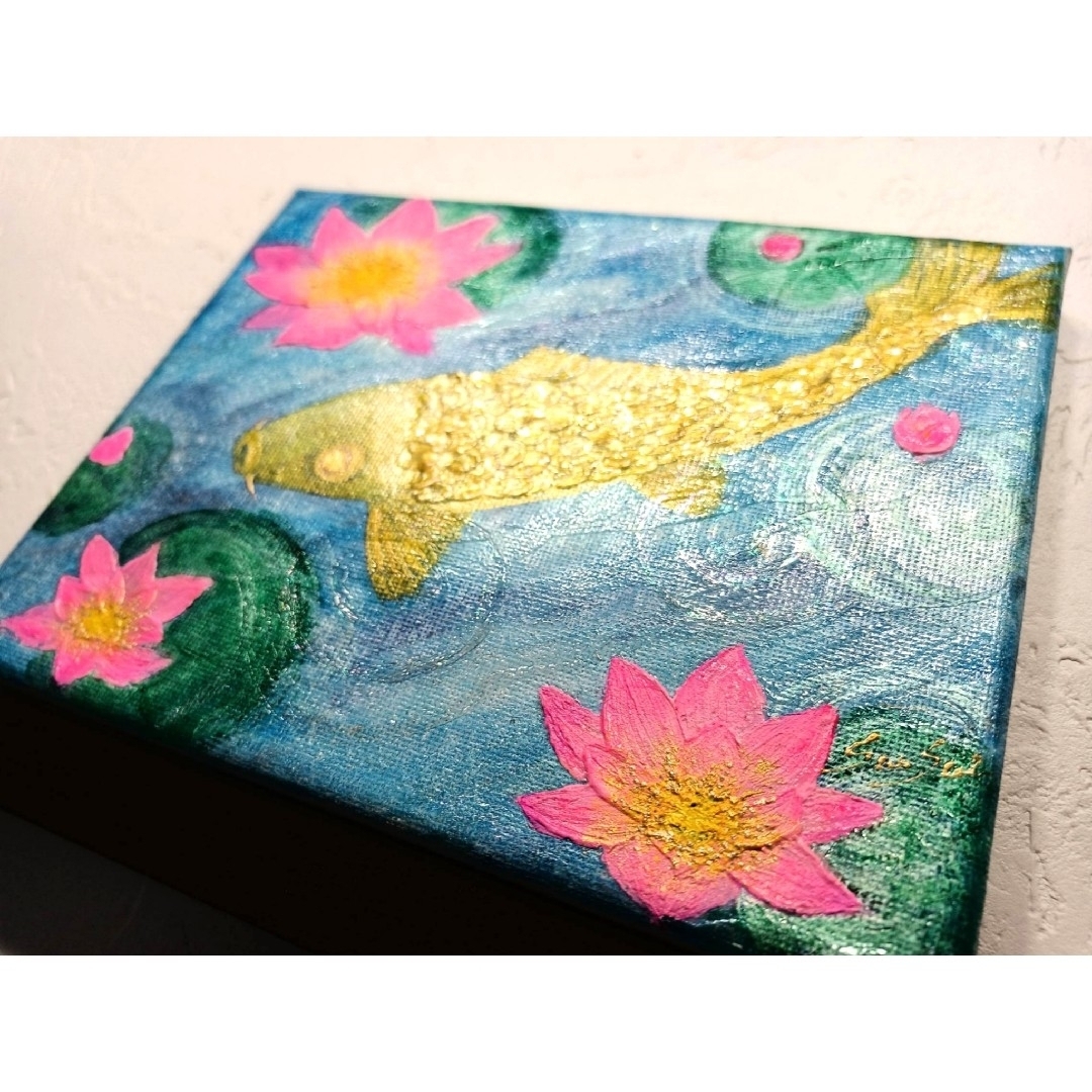 風水開運絵画*輝く水面と蓮花〜金鯉〜虹光画lotus 純金箔 財運 風水開運絵画*輝く水面と蓮花〜金鯉〜虹光画lotus 純金箔 財運