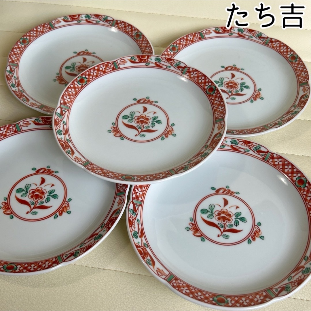 たち吉 - たち吉 赤絵 丸紋 花文様 古伊万里 中皿 銘々皿揃 5枚 たち吉 - たち吉 赤絵 丸紋 花文様 古伊万里 中皿 銘々皿揃 5枚