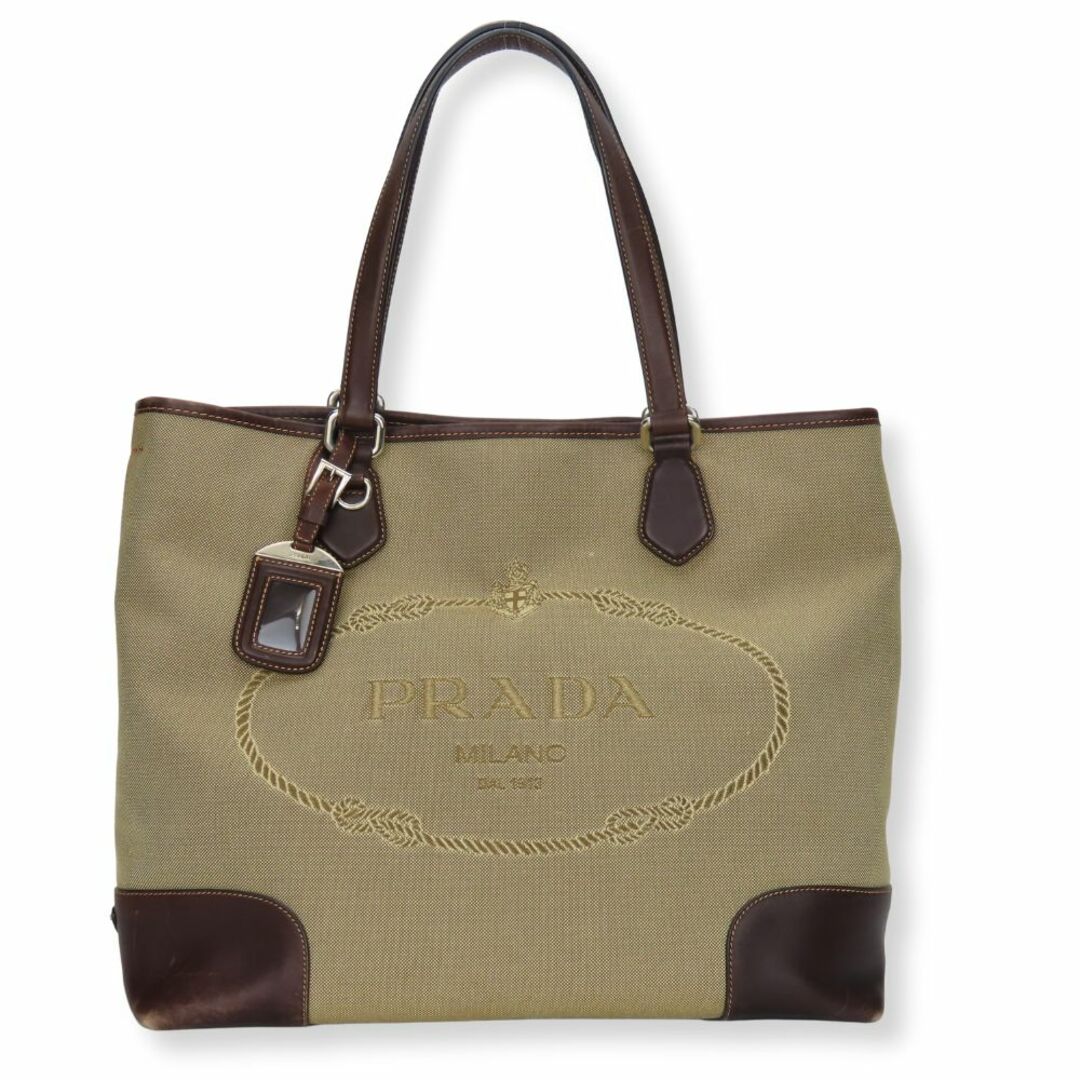 PRADA - 【中古】 プラダ トートバッグ キャンバス レザー PRADA - 【中古】 プラダ トートバッグ キャンバス レザー
