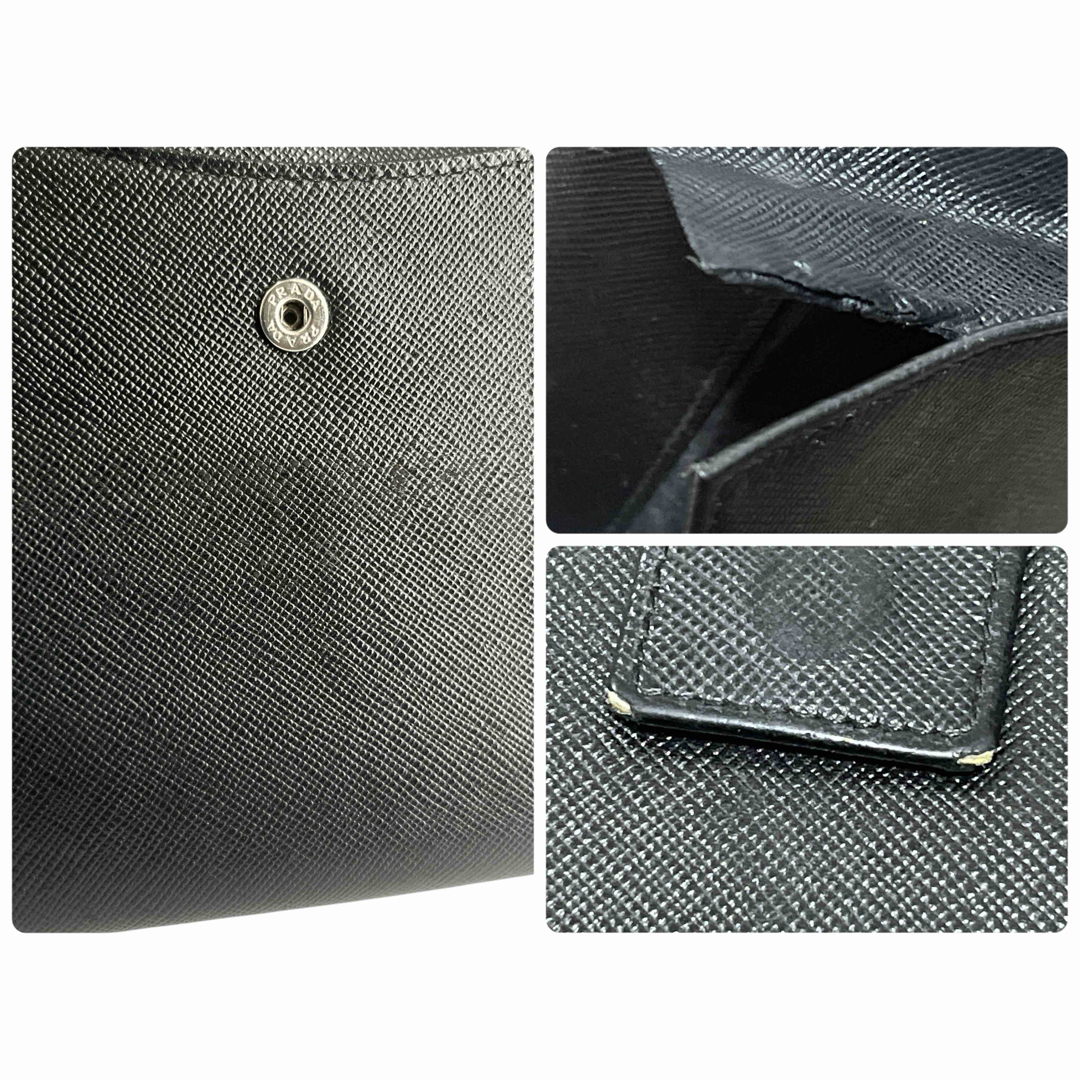 PRADA - プラダ 二つ折り財布 サフィアーノレザー 三角ロゴ 黒 PRADA - プラダ 二つ折り財布 サフィアーノレザー 三角ロゴ 黒