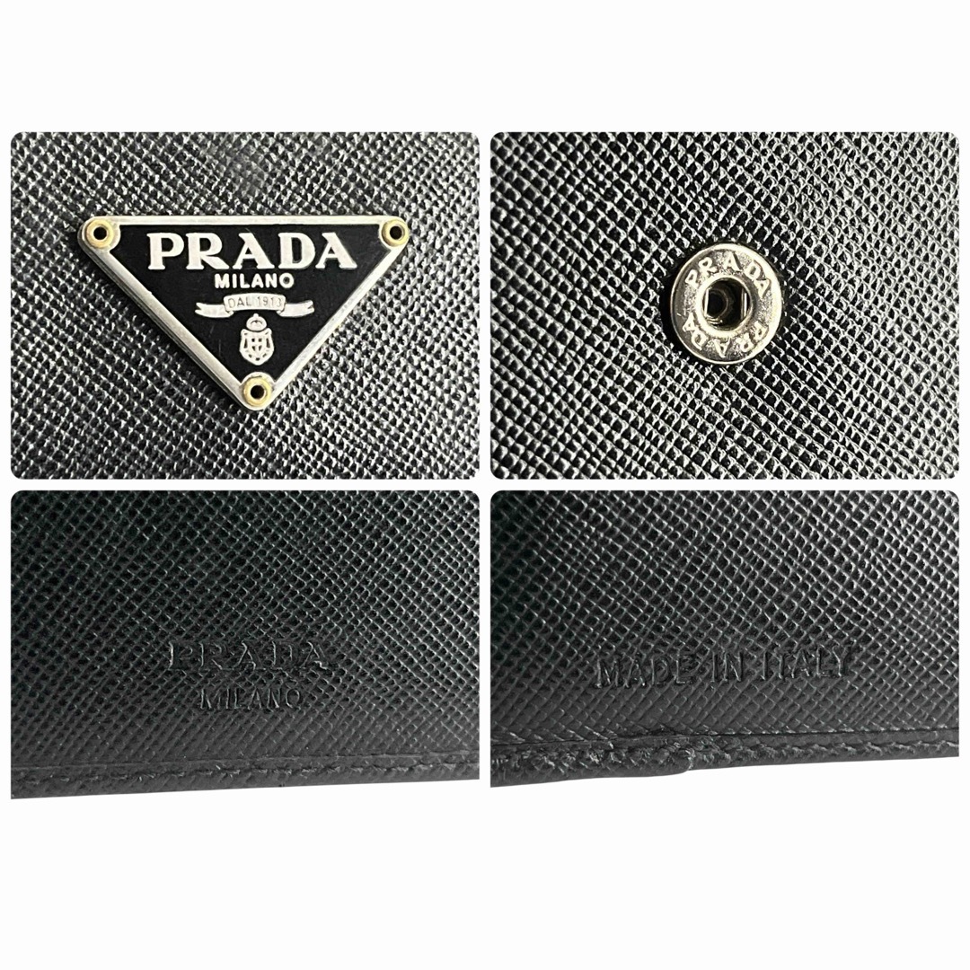 PRADA - プラダ 二つ折り財布 サフィアーノレザー 三角ロゴ 黒 PRADA - プラダ 二つ折り財布 サフィアーノレザー 三角ロゴ 黒