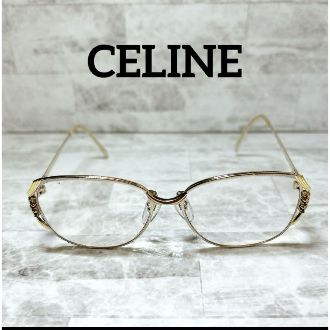 CELINE - CELINE セリーヌ メガネフレーム ゴールド系 ロゴ入り CELINE - CELINE セリーヌ メガネフレーム ゴールド系 ロゴ入り