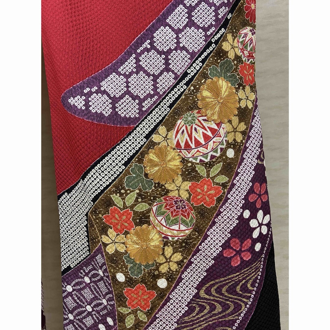 振袖 正絹 成人式 結婚式 茜色 金刺繍 金 刺繍 絞り ふくれ織り 振袖 正絹 成人式 結婚式 茜色 金刺繍 金 刺繍 絞り ふくれ織り