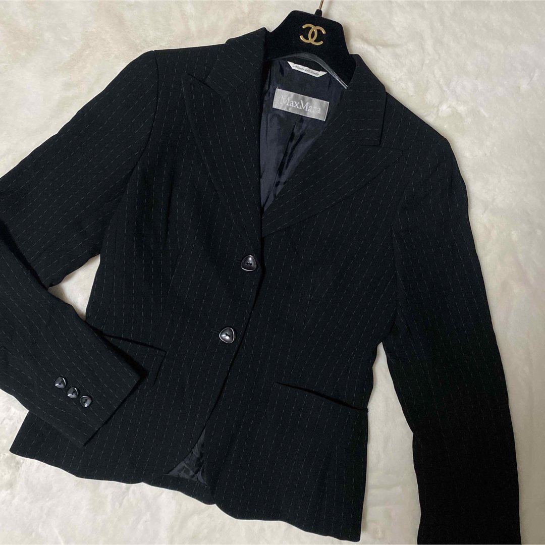 Max Mara - マックスマーラ ブラック ストライプ テーラード Max Mara - マックスマーラ ブラック ストライプ テーラード