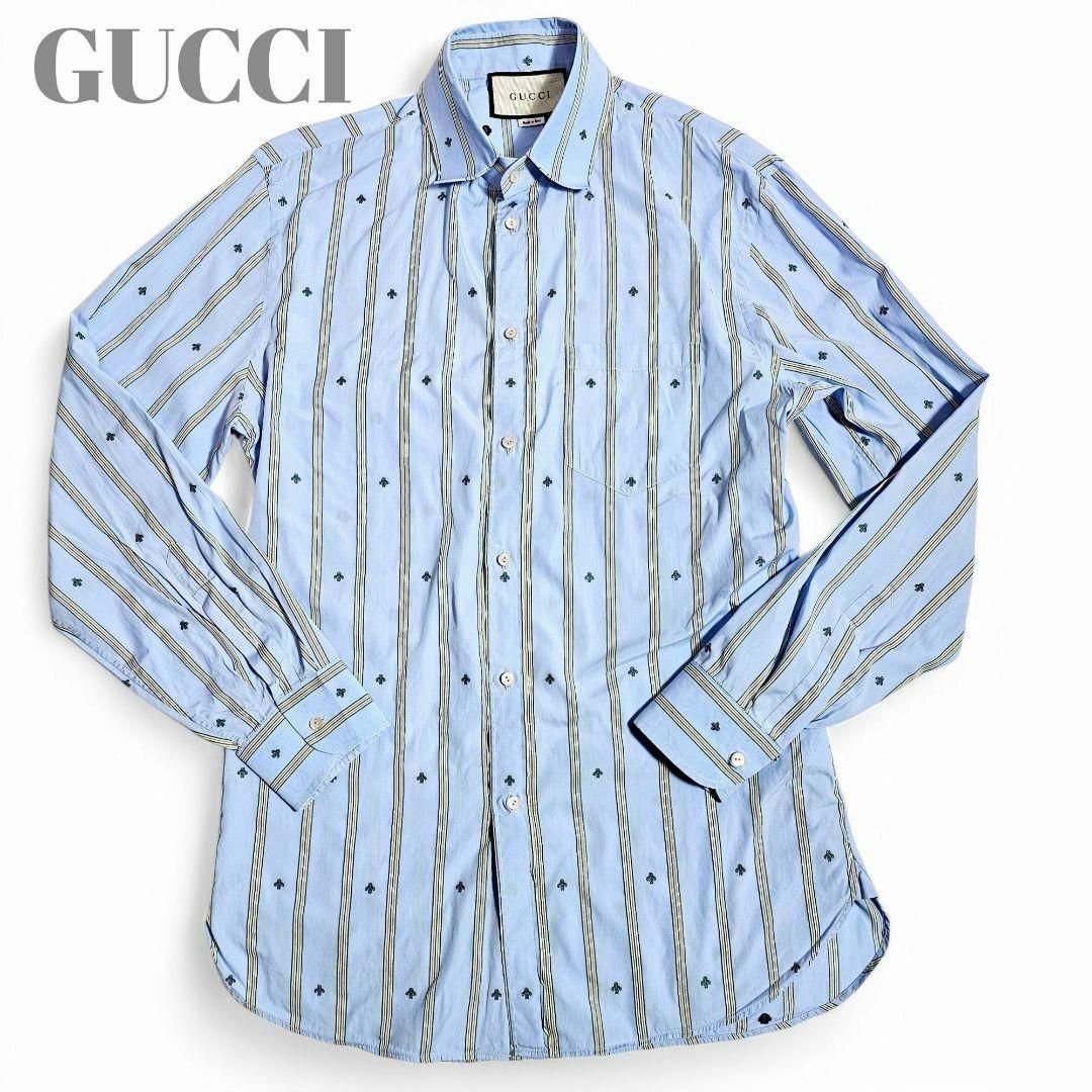 GUCCI - 【良品】グッチ 長袖シャツ ストライプ 柄シャツ ブルー GUCCI - 【良品】グッチ 長袖シャツ ストライプ 柄シャツ ブルー