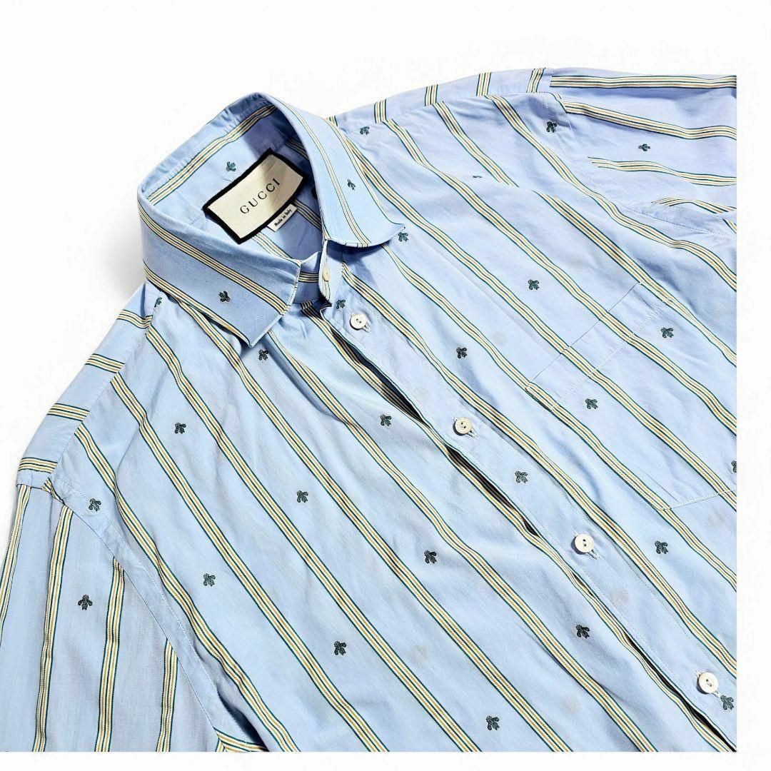 GUCCI - 【良品】グッチ 長袖シャツ ストライプ 柄シャツ ブルー GUCCI - 【良品】グッチ 長袖シャツ ストライプ 柄シャツ ブルー