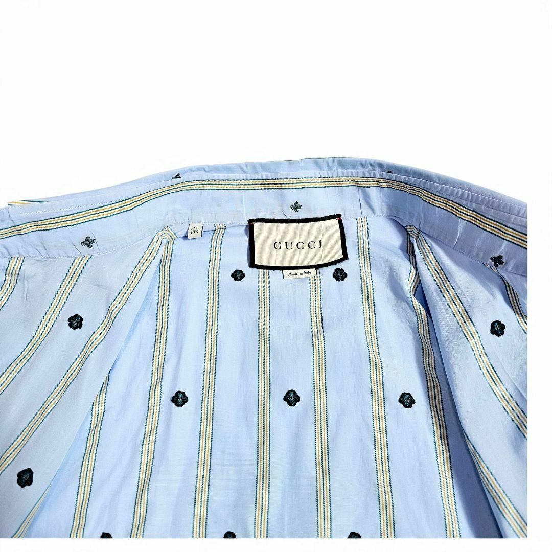 GUCCI - 【良品】グッチ 長袖シャツ ストライプ 柄シャツ ブルー GUCCI - 【良品】グッチ 長袖シャツ ストライプ 柄シャツ ブルー