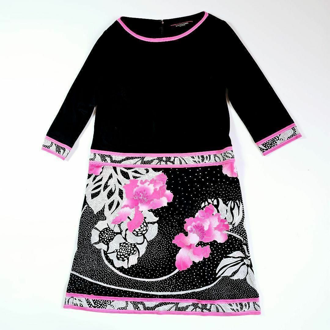 LEONARD - 【極美品】レオナール ワンピース 花柄 ブラック 36 LEONARD - 【極美品】レオナール ワンピース 花柄 ブラック 36