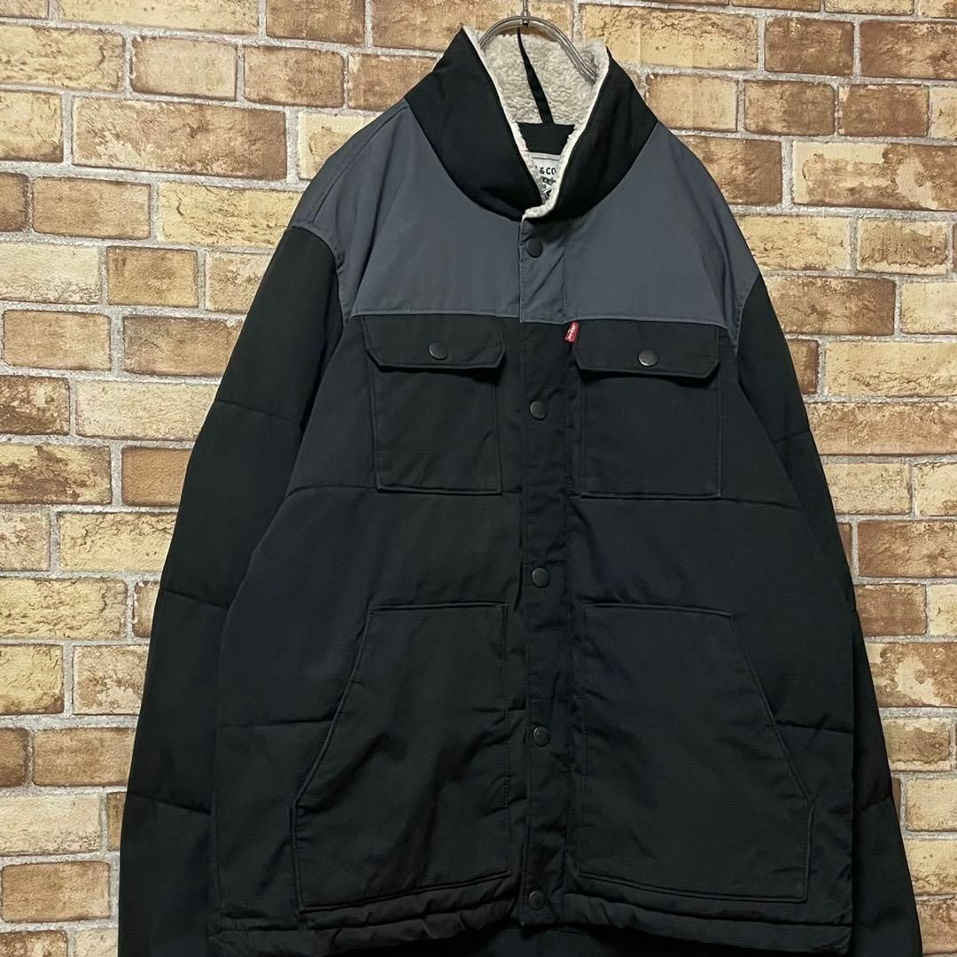 Levi's - リーバイス ダウンジャケット 襟ボア ツートン 黒 Levi's - リーバイス ダウンジャケット 襟ボア ツートン 黒