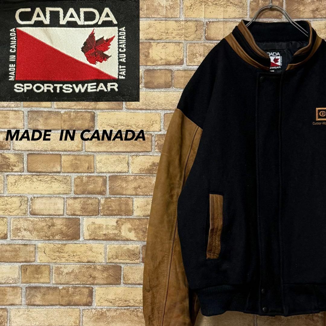 CANADA SPORTSWEAR カナダ製 袖革ウールスタジャン 黒 Lの通販 CANADA SPORTSWEAR カナダ製 袖革ウールスタジャン 黒 Lの通販