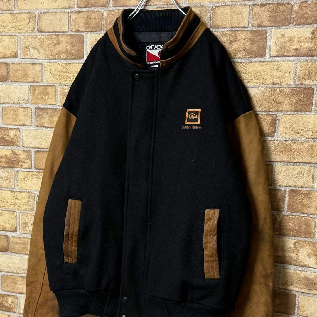 CANADA SPORTSWEAR カナダ製 袖革ウールスタジャン 黒 Lの通販 CANADA SPORTSWEAR カナダ製 袖革ウールスタジャン 黒 Lの通販