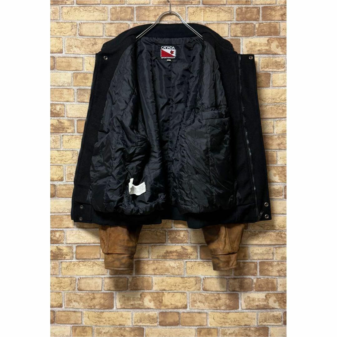 CANADA SPORTSWEAR カナダ製 袖革ウールスタジャン 黒 Lの通販 CANADA SPORTSWEAR カナダ製 袖革ウールスタジャン 黒 Lの通販