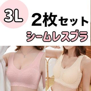 ノンワイヤー ブラジャー ピンク ベージュ 肌色 3L XXL 2枚 ノンワイヤー ブラジャー ピンク ベージュ 肌色 3L XXL 2枚