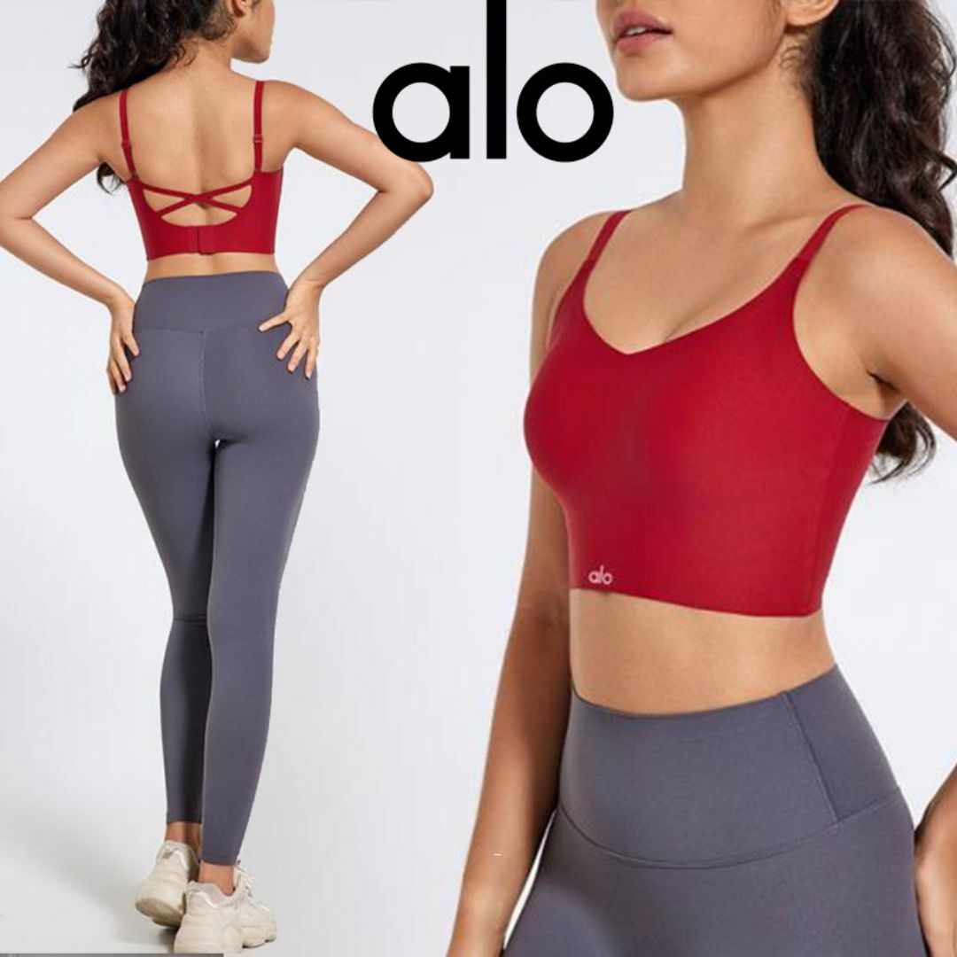 Alo Yoga アロヨガ タンクトップ レディース カップ付き LOGO の Alo Yoga アロヨガ タンクトップ レディース カップ付き LOGO の