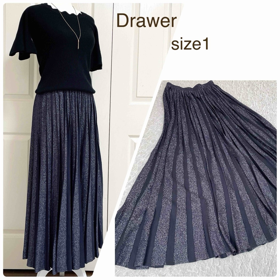 Drawer - Drawer ドゥロワー シルク ラメ入りスカート プリーツ Drawer - Drawer ドゥロワー シルク ラメ入りスカート プリーツ