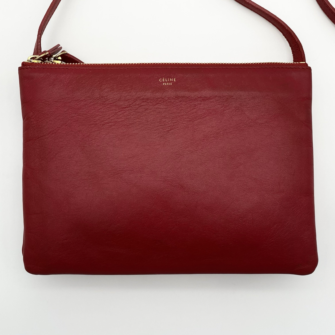 CELINE - CELINE ショルダーバッグ トリオ ラージ レッド レザー CELINE - CELINE ショルダーバッグ トリオ ラージ レッド レザー