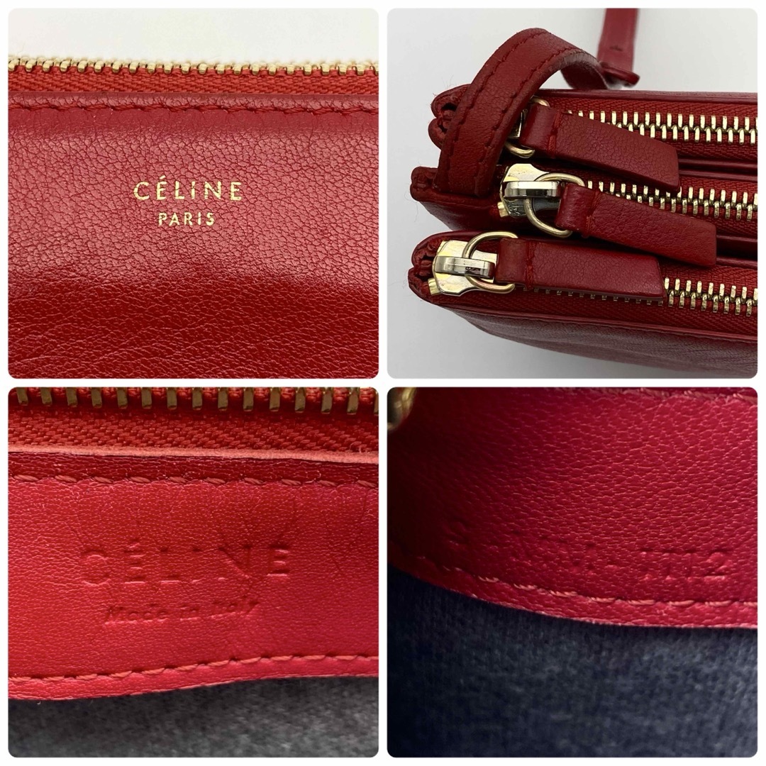 CELINE - CELINE ショルダーバッグ トリオ ラージ レッド レザー CELINE - CELINE ショルダーバッグ トリオ ラージ レッド レザー