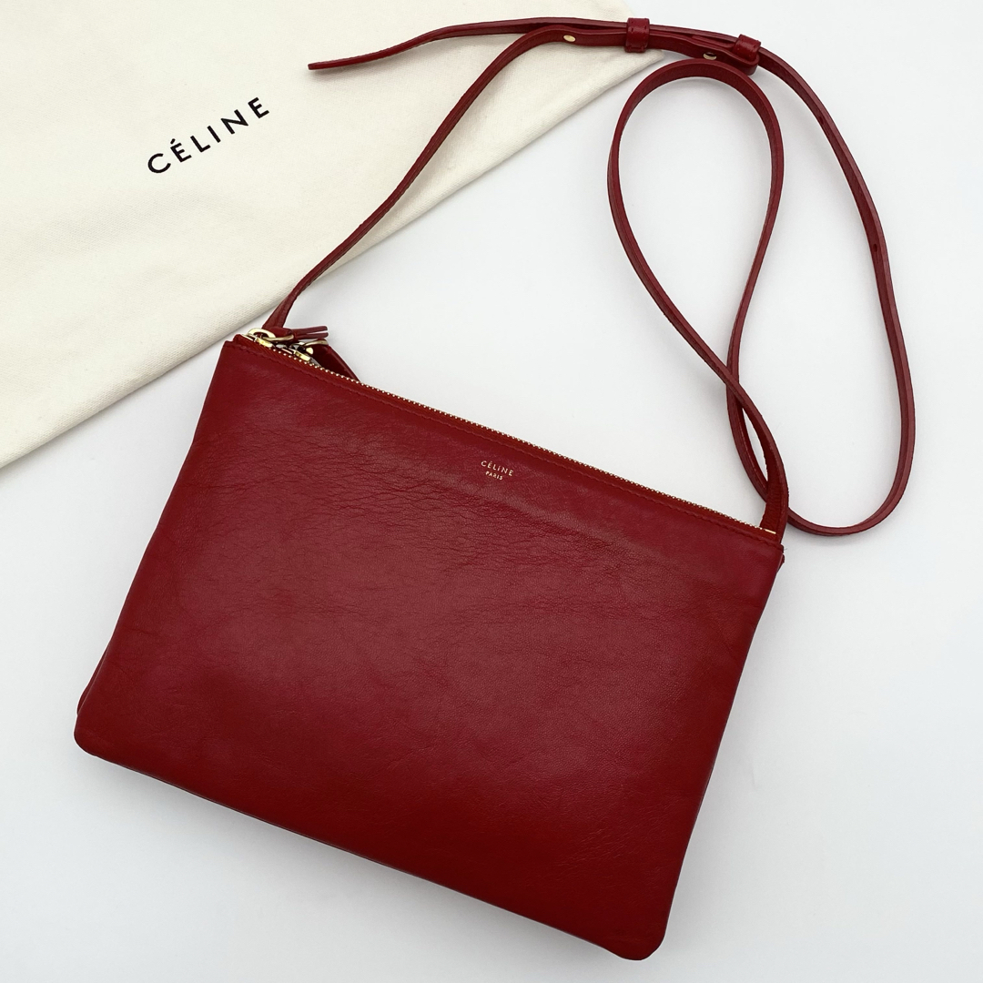 CELINE - CELINE ショルダーバッグ トリオ ラージ レッド レザー CELINE - CELINE ショルダーバッグ トリオ ラージ レッド レザー