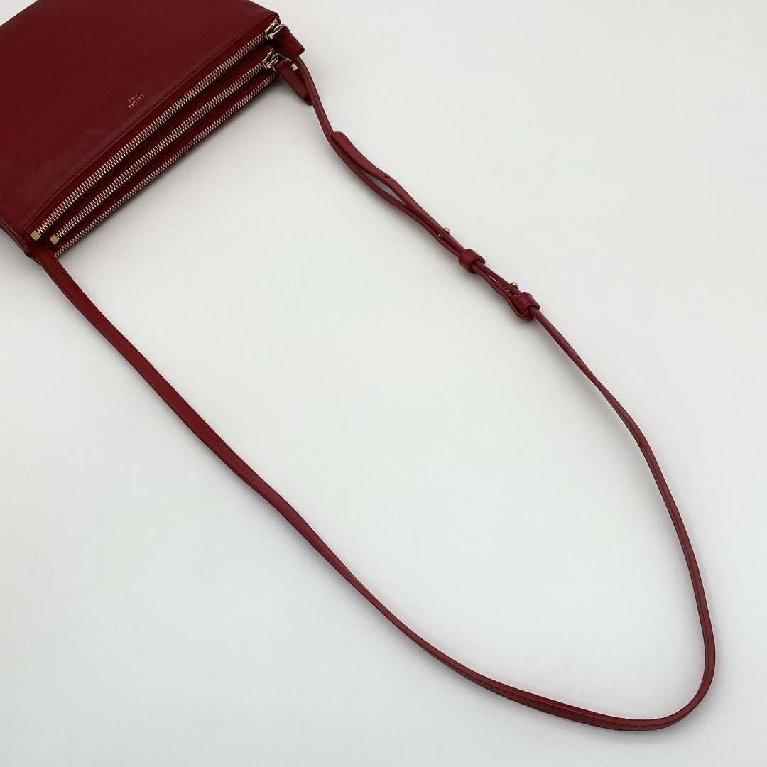 CELINE - CELINE ショルダーバッグ トリオ ラージ レッド レザー CELINE - CELINE ショルダーバッグ トリオ ラージ レッド レザー