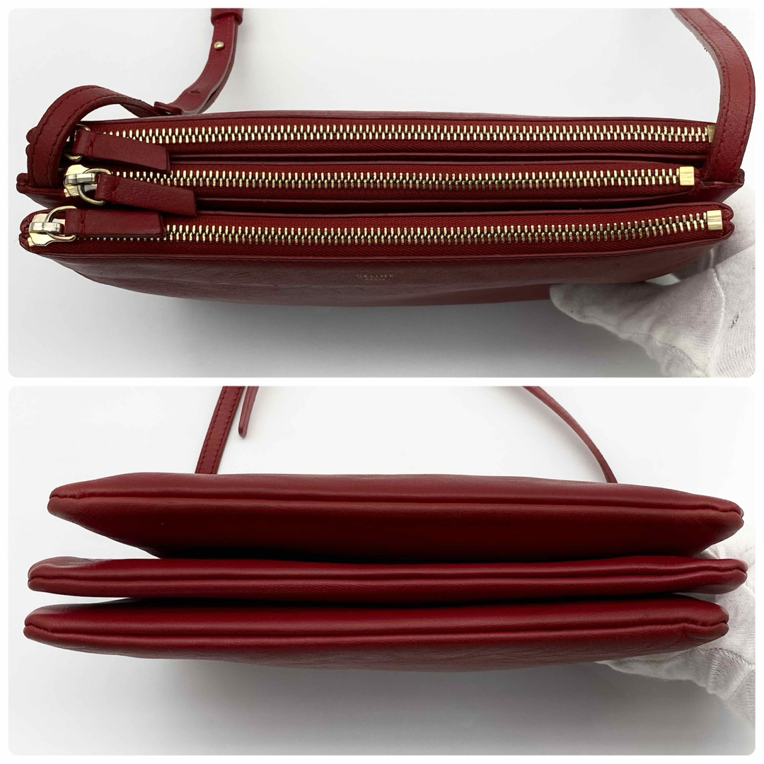 CELINE - CELINE ショルダーバッグ トリオ ラージ レッド レザー CELINE - CELINE ショルダーバッグ トリオ ラージ レッド レザー