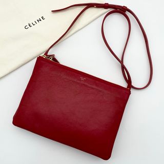 CELINE - CELINE ショルダーバッグ トリオ ラージ レッド レザー CELINE - CELINE ショルダーバッグ トリオ ラージ レッド レザー