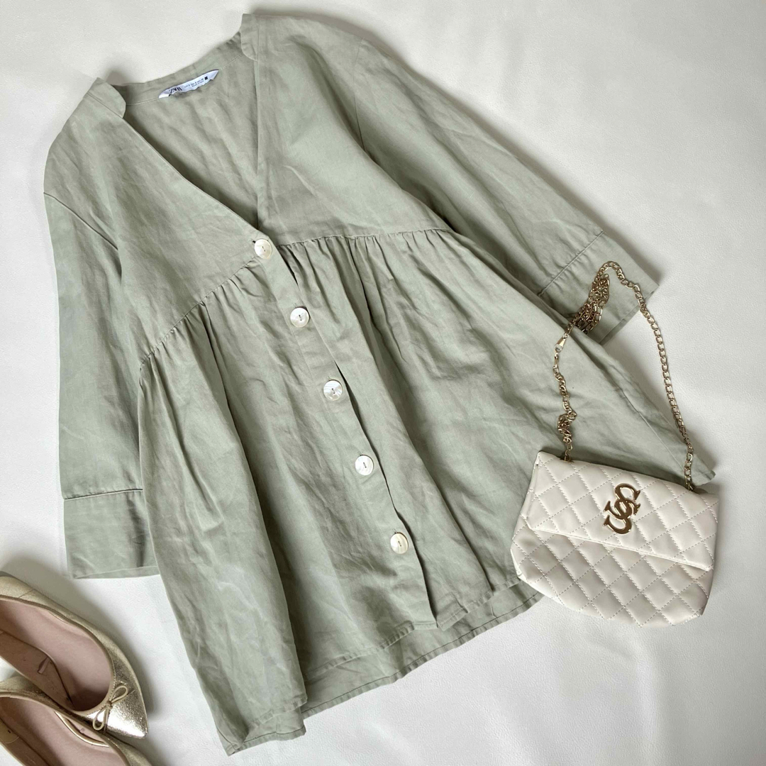 ZARA - ◇ZARA◇綿麻素材◇七分袖ブラウスチュニック ZARA - ◇ZARA◇綿麻素材◇七分袖ブラウスチュニック