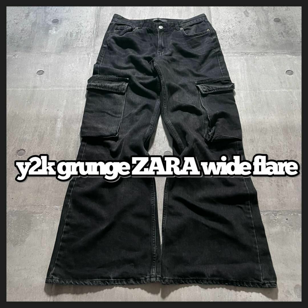 ZARA - y2k グランジ ZARA 鬼フレア カーゴパンツ ブラック ZARA - y2k グランジ ZARA 鬼フレア カーゴパンツ ブラック