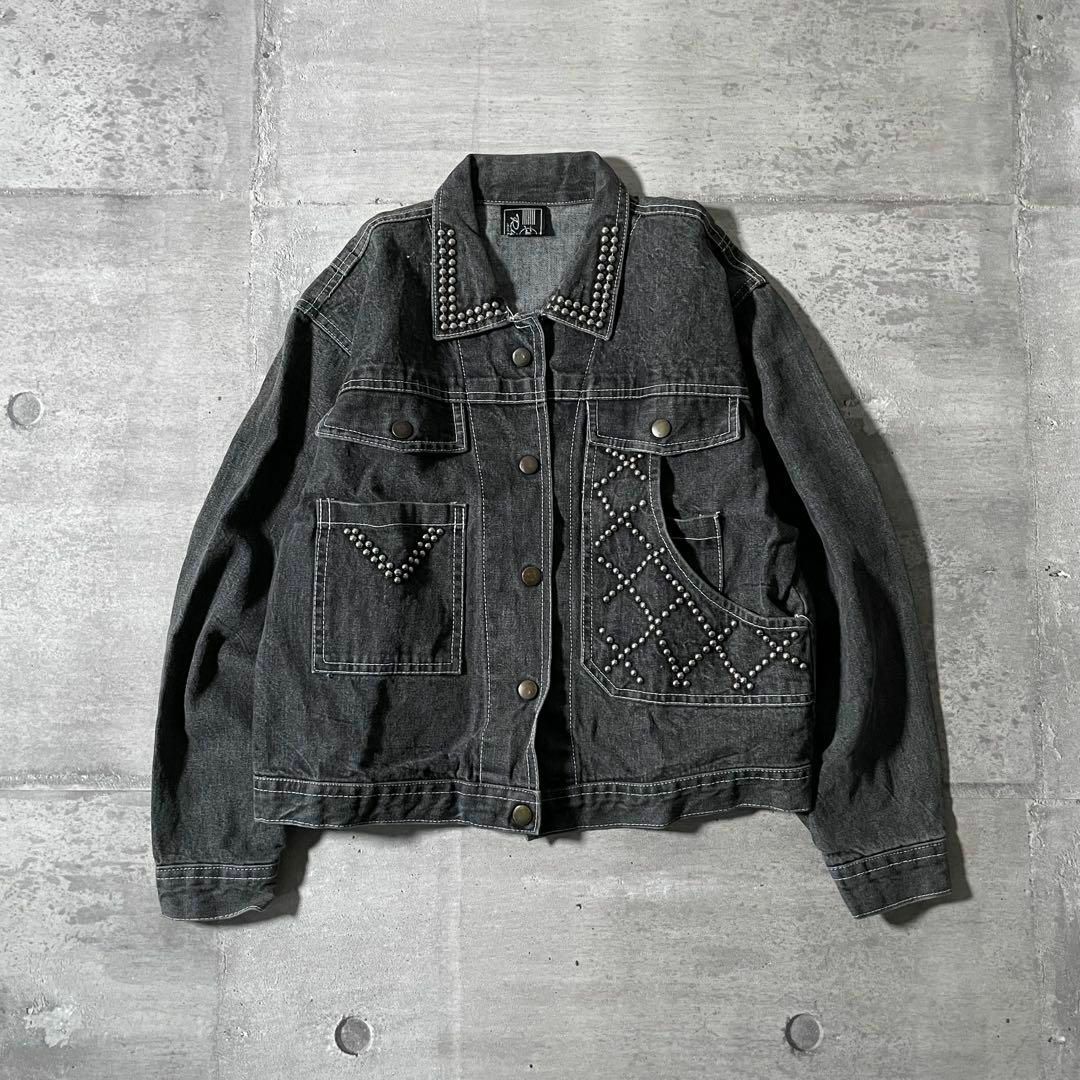 y2kグランジ ブラックデニムジャケット 短丈 スタッズ 00s y2kグランジ ブラックデニムジャケット 短丈 スタッズ 00s
