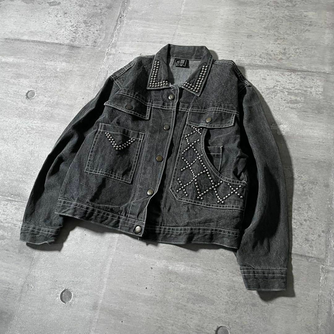 y2kグランジ ブラックデニムジャケット 短丈 スタッズ 00s y2kグランジ ブラックデニムジャケット 短丈 スタッズ 00s