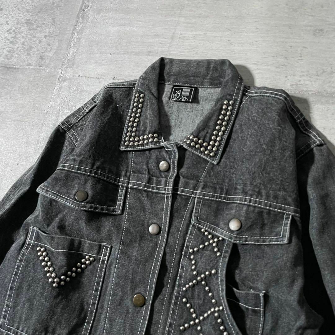 y2kグランジ ブラックデニムジャケット 短丈 スタッズ 00s y2kグランジ ブラックデニムジャケット 短丈 スタッズ 00s