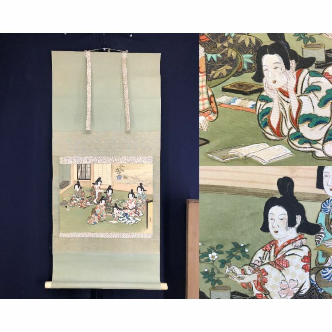 真作/佐藤旭眞/美人趣味之図/美人画/美人図/横物/掛軸☆宝船☆AF 真作/佐藤旭眞/美人趣味之図/美人画/美人図/横物/掛軸☆宝船☆AF