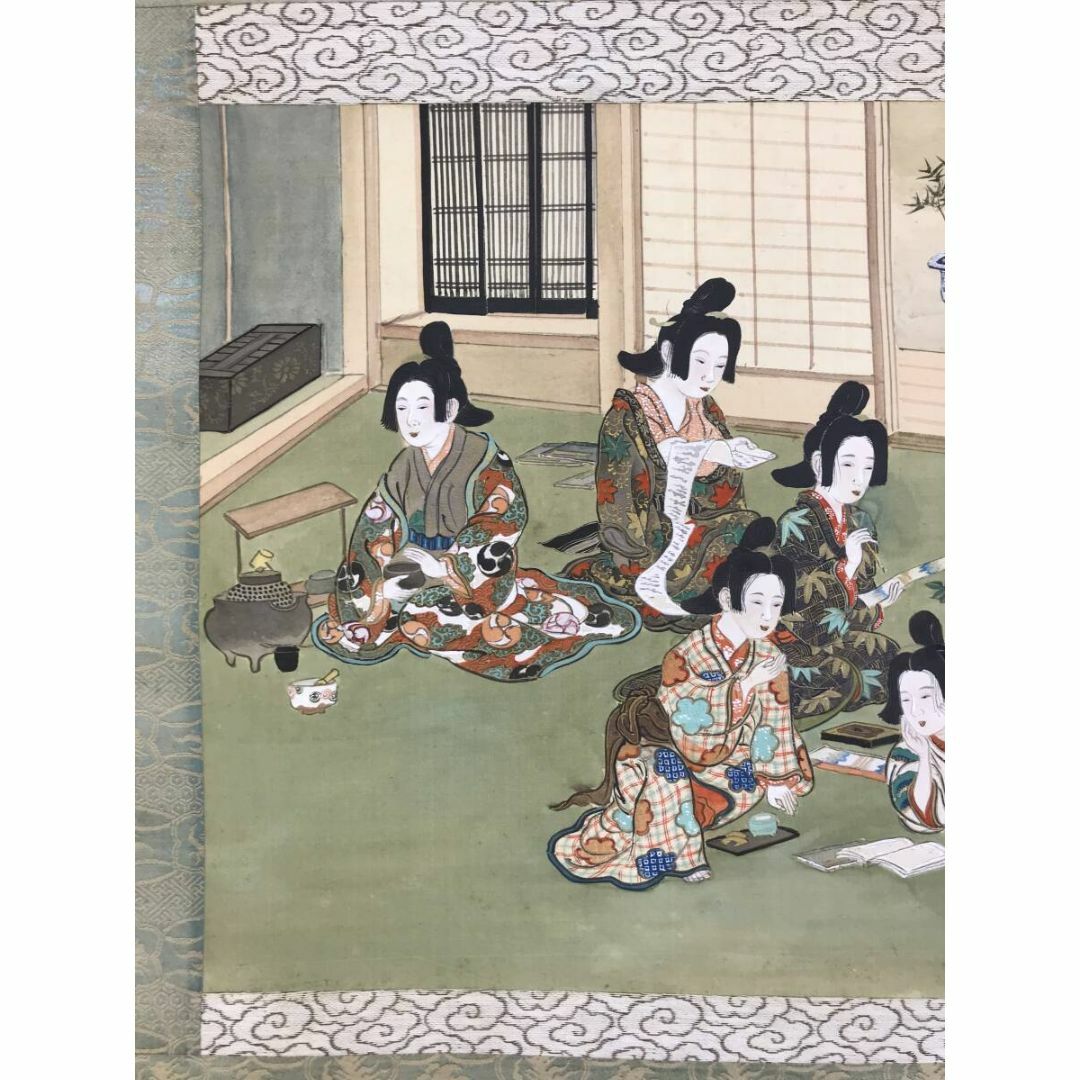 真作/佐藤旭眞/美人趣味之図/美人画/美人図/横物/掛軸☆宝船☆AF 真作/佐藤旭眞/美人趣味之図/美人画/美人図/横物/掛軸☆宝船☆AF