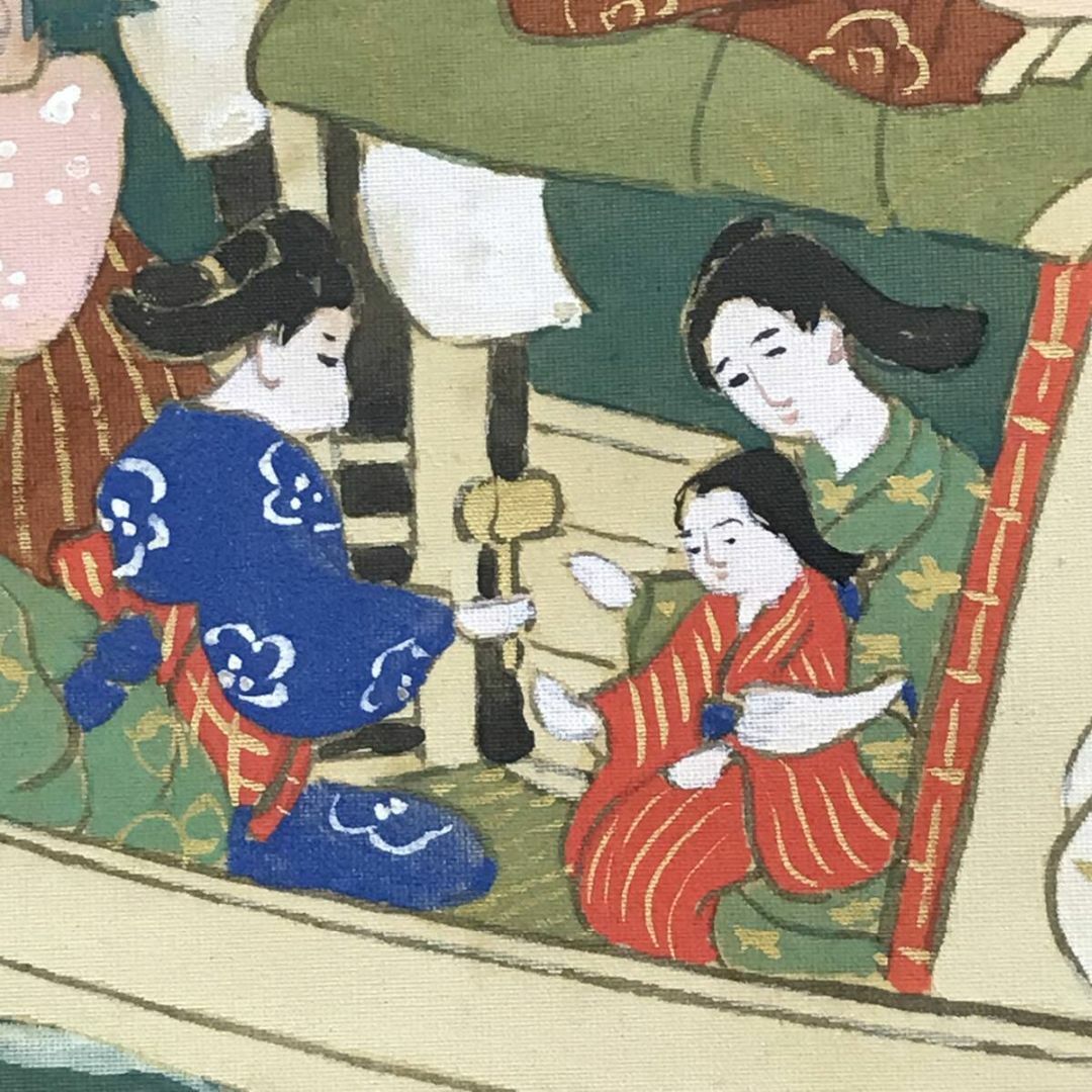 真作/藤井清香女史/乗合船之図/美人画/人物図/掛軸☆宝船☆AF 真作/藤井清香女史/乗合船之図/美人画/人物図/掛軸☆宝船☆AF