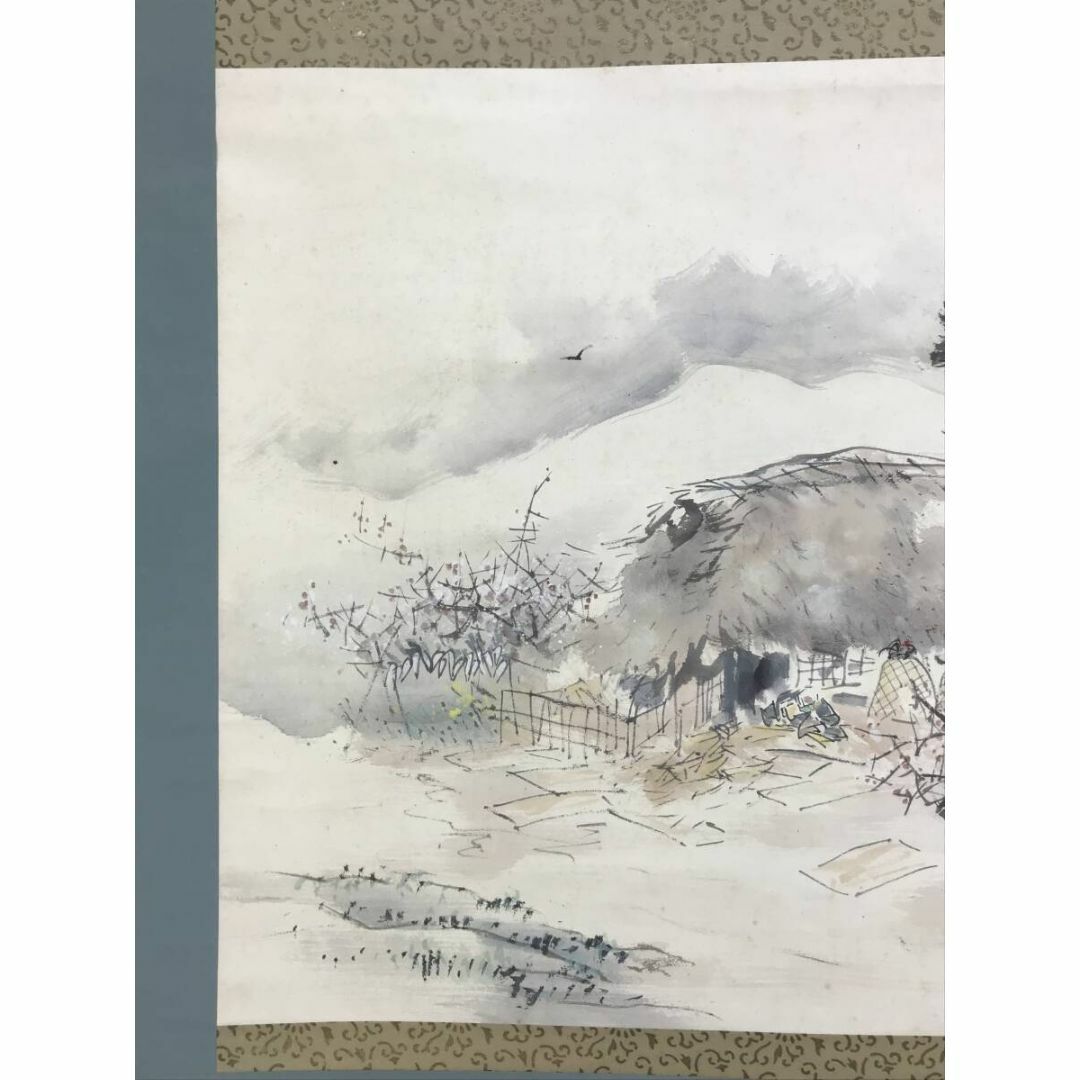 真作/小池裸石/早春田家図/横物/師御舟/春景/山村/掛軸☆宝船 真作/小池裸石/早春田家図/横物/師御舟/春景/山村/掛軸☆宝船
