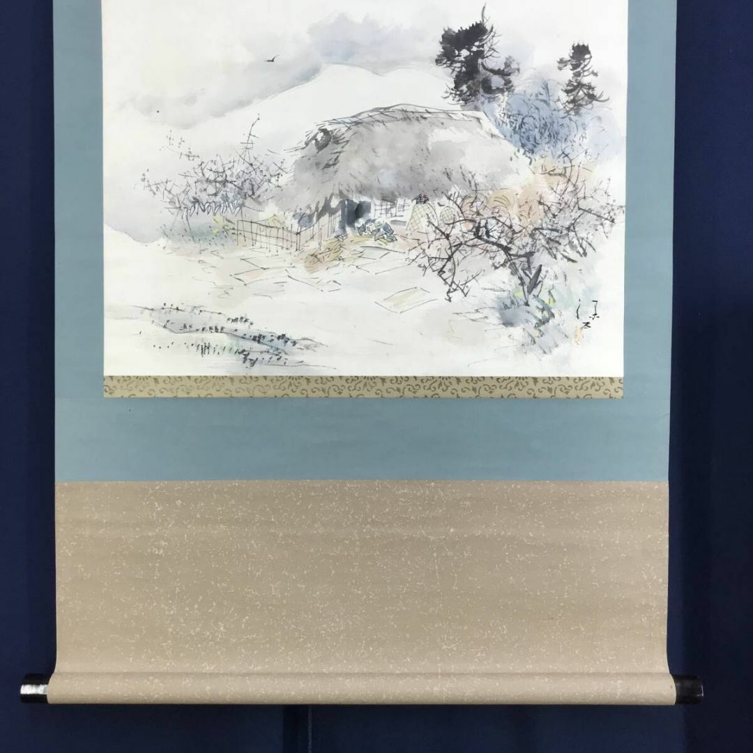 真作/小池裸石/早春田家図/横物/師御舟/春景/山村/掛軸☆宝船 真作/小池裸石/早春田家図/横物/師御舟/春景/山村/掛軸☆宝船